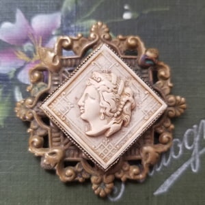 Vintage Art Nouveau Celluloid Greek Goddess Brooch image 1