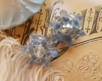 Vintage Western Germany Blue Satin Glass Cluster Earrings, 1950s