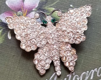 Vintage Art Deco Silver Tone Paste Butterfly Brooch