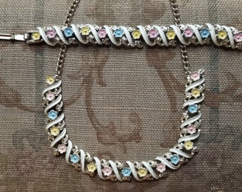 Vintage 1960s Demi Parure Pastel Enamel Necklace and Bracelet