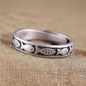 925 Sterling Silver Ring, Swimming Fish Spinner Ring, Fish Ring, Fishing Lovers Ring, Fish Ring, Anxiety Ring, Animal Ring,