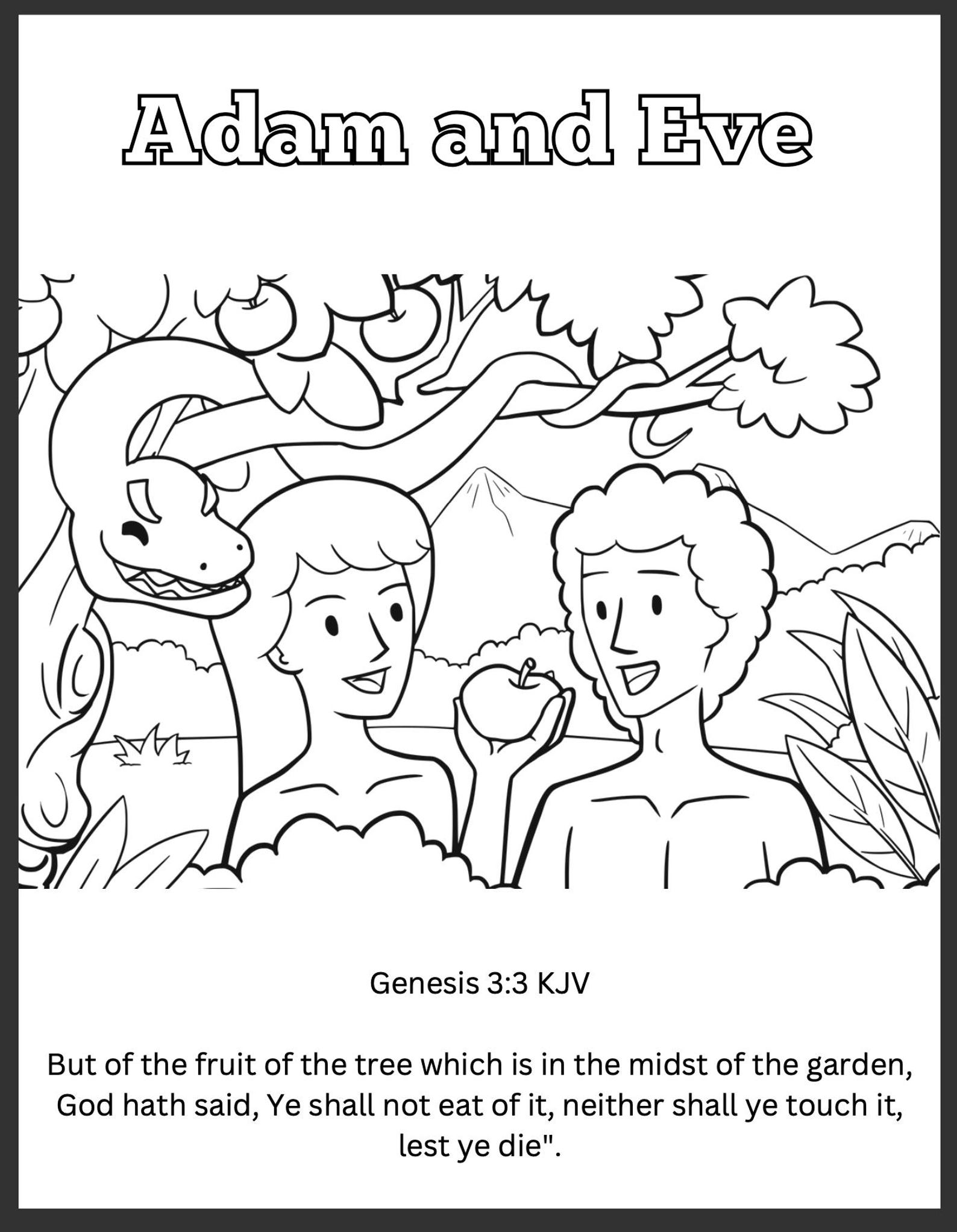 Printables - Adam and Eve Biblical Coloring Page W/ Scripture - Etsy