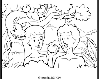 Printables - Adam and Eve Biblical coloring page w/ scripture