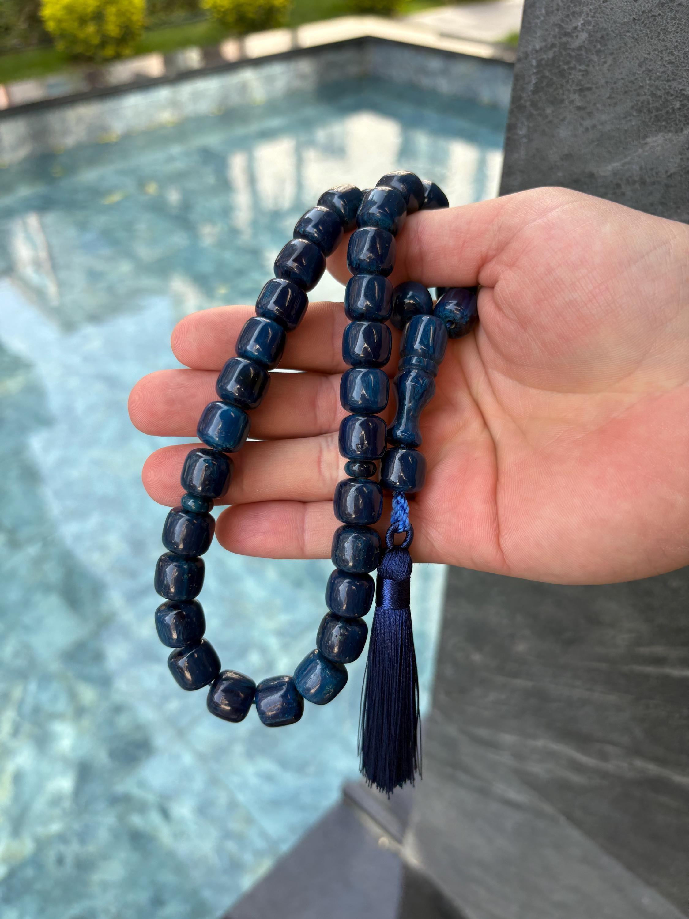 Dark Blue 33-bead Tesbih – Handmade Prayer Beads With Silver