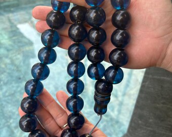 Tesbih blu scuro fatto a mano – 33 grani di preghiera islamici in resina con nappa in argento, regalo per lui