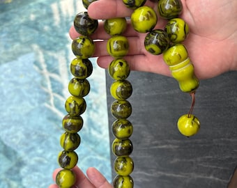 Tesbih fatto a mano con spirale verde - Rosario islamico da 33 grani con nappa in argento, regalo spirituale