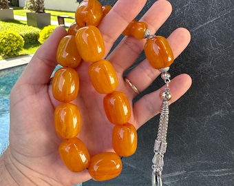 Handmade Amber-Look Tesbih – 11-Bead Pocket Islamic Prayer Beads, Compact Misbaha Gift