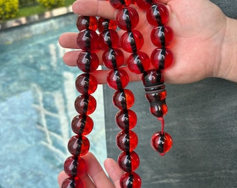 Handmade Red Resin Tasbih: Islamic Prayer Beads, Spiritual Gift