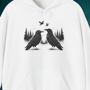 Unique Gift for Her Raven Unisex Hooded Sweatshirt Gift for Him Bird Lover Hoodie Cottagecore Fairycore Nature Hoodie Crow Goblin Boho Gift