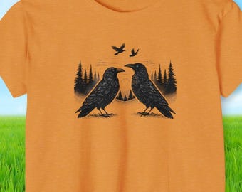 Cute Crop Top Raven Women's Cropped Baby Tee Crow Lover Bird Raven Fan Cottagecore Gift for Her Fairycore Nature Lover Festival Tee