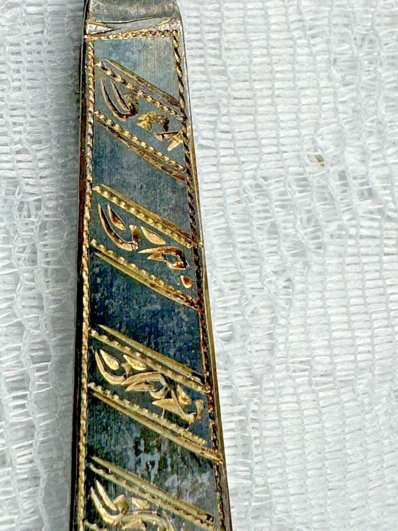 Vintage Sterling Silver Etched Damascene Tie Clip - image 3