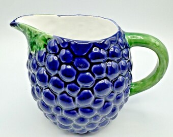 Bordalo Pinheiro Grapes Ceramic Pitcher Portugal Purple Green