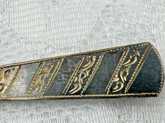 Vintage Sterling Silver Etched Damascene Tie Clip - image 2