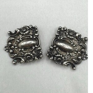 2 Antique 925 Pair Sterling Silver Repousse Sash Belt Buckle Ornate