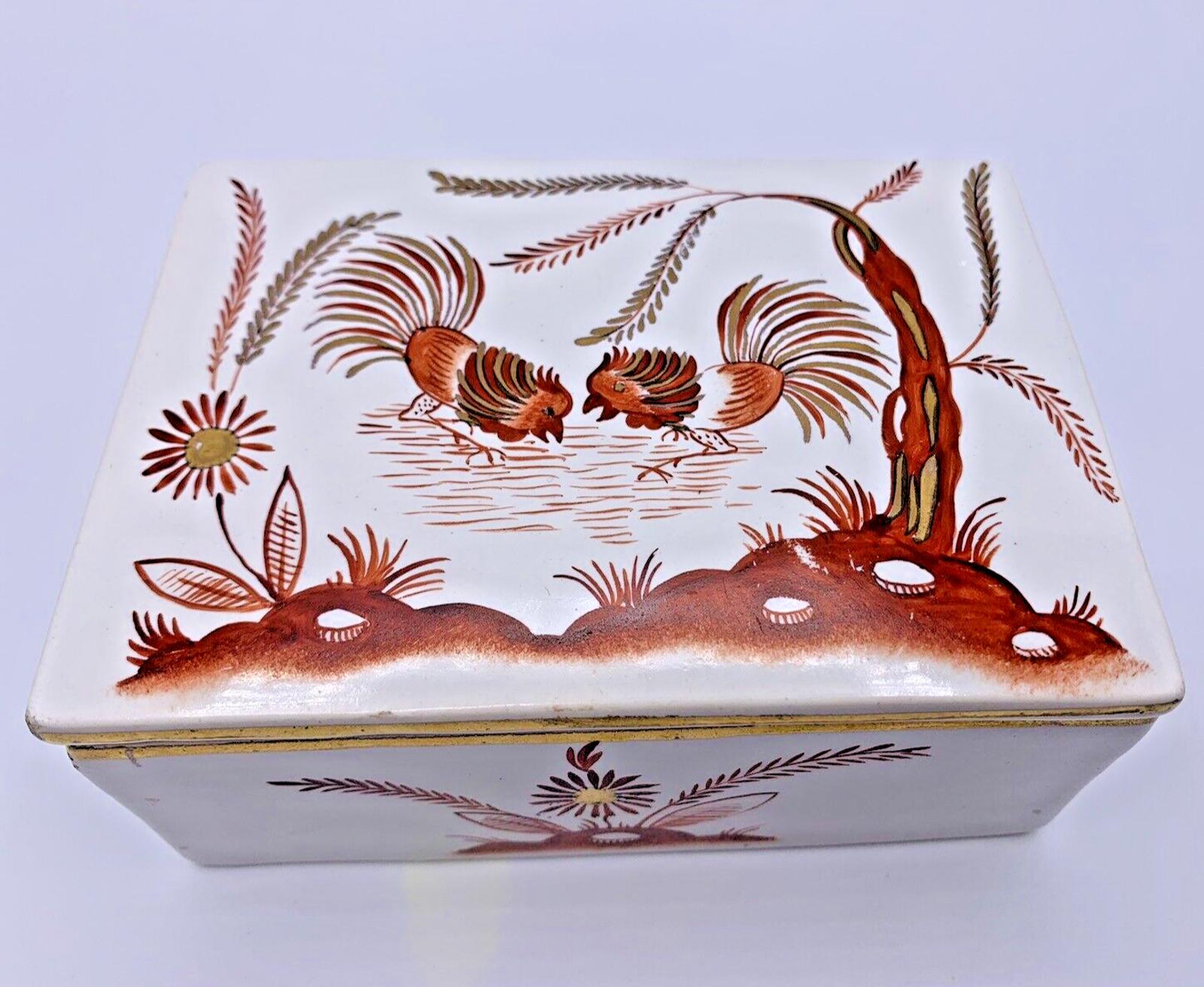 Vintage Italian Red Siena Ware Chickens Pottery Trinket Box