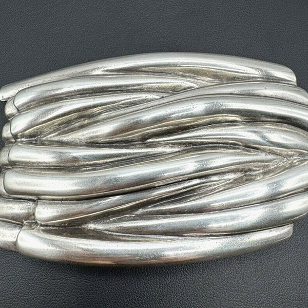 Modernist Art Metal Brutalist Belt Buckle Braided Twigs Massive Silver Tone