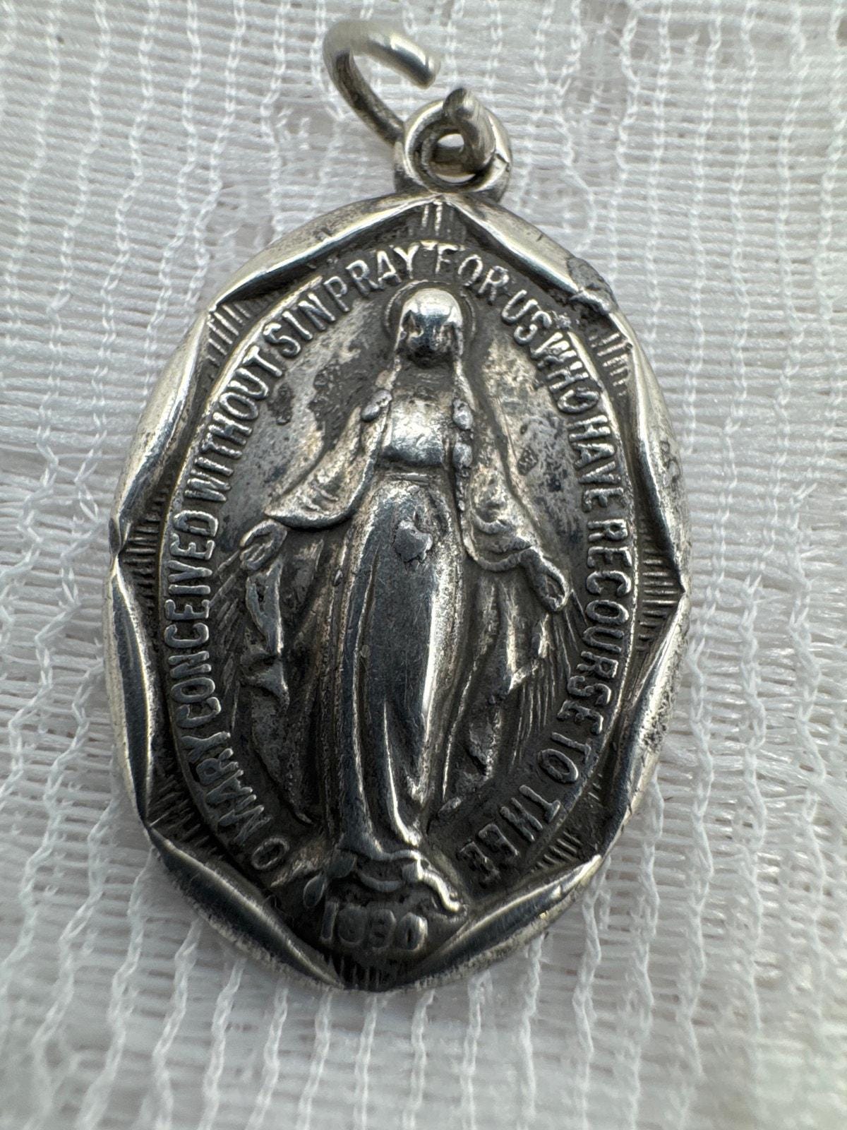 Sterling Silver Miraculous Mary Medal Pendant 925 Vintage - Etsy