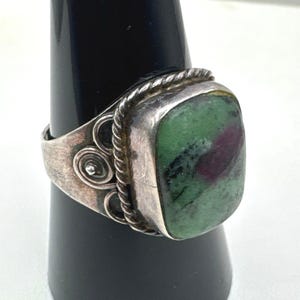 Vintage Ruby In Zoisite Twisted Rope Bezel Ring Sterling Size 8.5