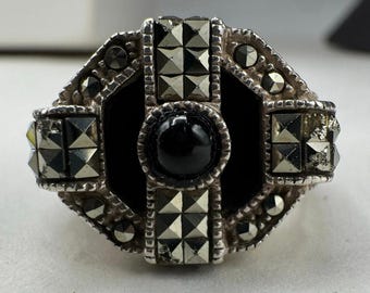 Vintage Judith Jack 925 Onyx Marcasite Missing Stones 5.5 size