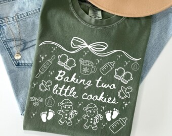 Twin Baby Announcement Christmas Shirt, Baking Two Little Cookies, Pregnancy Annoucement, Baby Reveal, Winter Holiday Maternity, Baby Shower