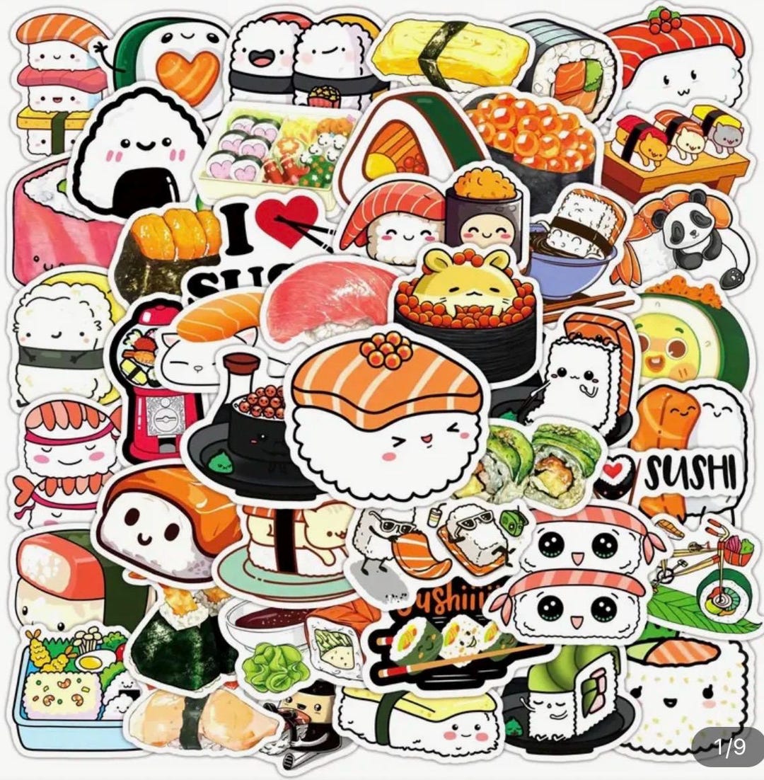 Cute Sushi Sticker- Kawaii Food Sticker| Waterproof Glossy Vinyl ...