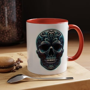 Artistic Skull Coffee Mug, Unique Ceramic Mug for Halloween, Gothic Gift, Tea Lover&#39;s Cup, Decorative Drinkware
