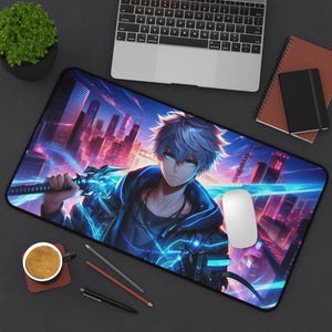 Futuristic Desk Mat - Anime Gamer Mouse Pad, Gaming Desk Accessory, Office Decor, Gift for Gamers, Gaming Setup