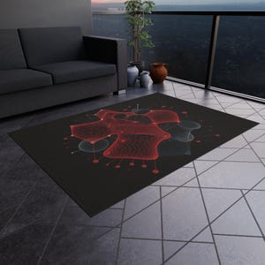 Stylish Outdoor Rug with Abstract Red Design, Perfect for Patio, Garden, Camping, Bohemian Decor, Picnic Mat, and more!