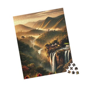 Waterfall Scene Puzzle, Nature Jigsaw Gift, Family Game Night, Mindful Relaxation, Cozy Activities, Outdoor Lovers