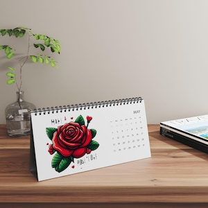 2025 Desktop Calendar with Rose Design | Floral Desk Decor, Wall Art, Gift for Her, Home Office Organization, Inspirational Calendar