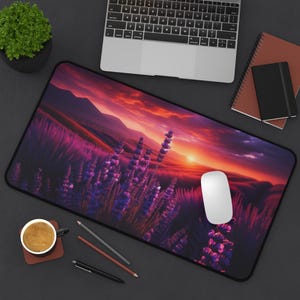 Lavendel zonsondergang bureaumat - esthetisch kantoordecor, gamer-bureaublad, accessoire voor thuiswerkruimte, cadeau voor haar, geïnspireerd door de natuur