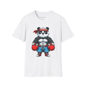 Camiseta unisex de estilo suave con diseño de panda boxeador, adorable camiseta de animal, regalo para amantes del fitness, ropa de gimnasio, divertida camiseta gráfica.