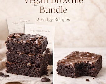 Paquete de recetas de brownies veganos en PDF: Postre de chocolate sin gluten, guía de repostería sin lácteos.