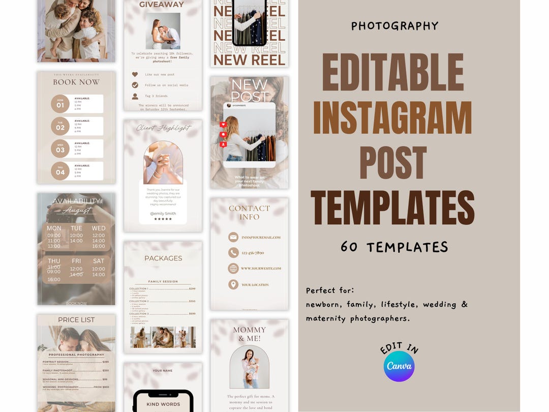 Instagram Post Templates | Canva Editable | Photographer Marketing Kit ...