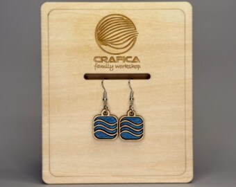 Handmade Wooden Earrings Golden Wave Tiny square