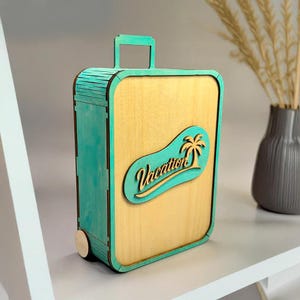 Personalized Vacation Fund Suitcase: Handmade Wooden Piggy Bank