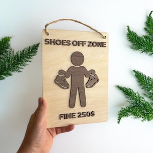 Funny Shoes Off Zone Sign: Layered Wood Entrance Decor