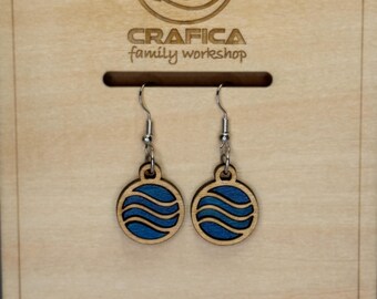 Handmade Wooden Circle Earrings – Tiny circle with a golden wave, Lightweight, Durable
