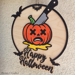 Funny Halloween Decor | Scary Halloween Sign | Wooden Door Hanger for Front Porch | Front Door Decor | Spooky Season | Happy halloween