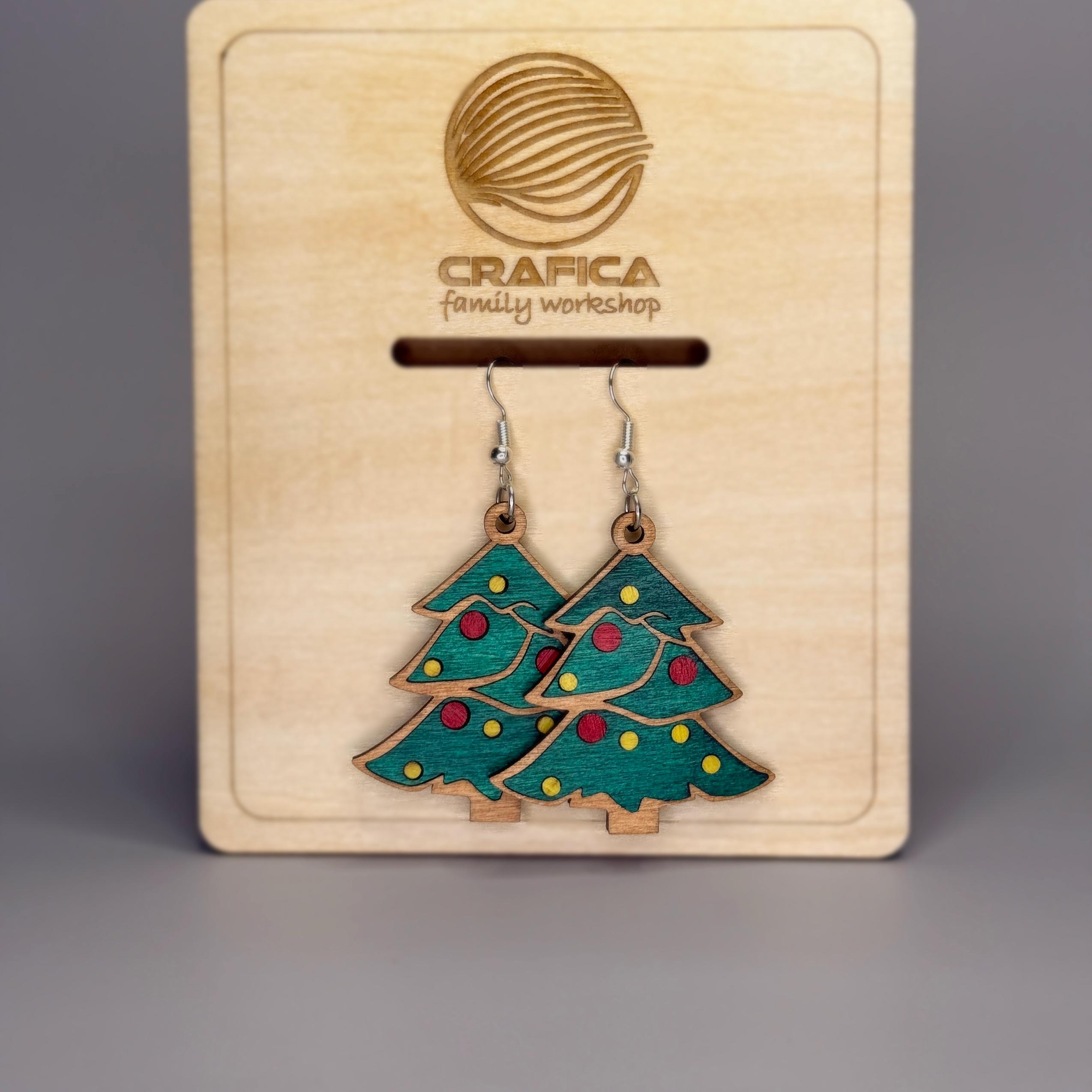 Minimalist Wooden Christmas Tree Earrings - Birch Wood, Waterproof Finish, Festive Jewelry