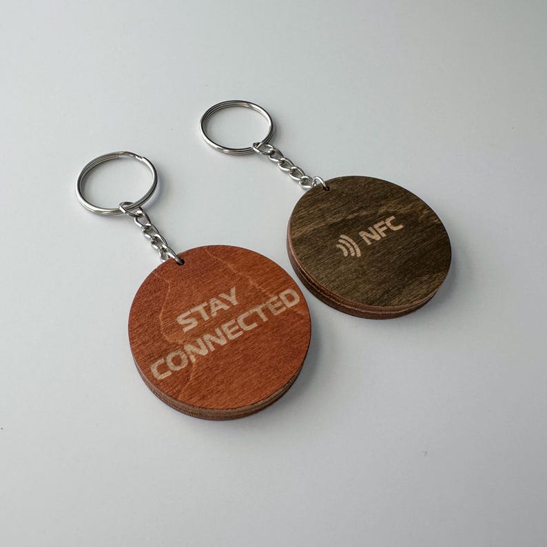 Custom Wooden NFC QR Keychain: Digital Business Card, Social Media ...