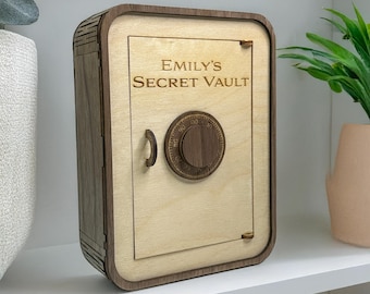 Hucha de madera personalizada con cerradura: caja de regalo con grabado personalizado