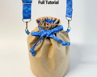 PDF- Holly Round Drawstring Bag | Adjustable Crossbody Bucket Bag, Makeup Bag, Lined with Pockets Sewing Pattern | Digital Download