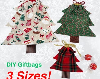 PDF - Weihnachtsbaum Kordel Geschenk Tasche - 3 Größen PDF Schnittmuster | Digitaler Download