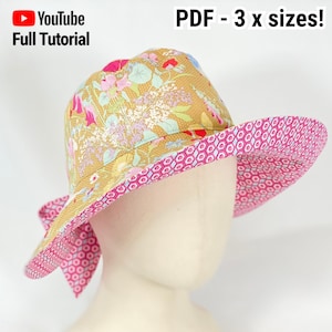 Reversible Back Bow Sun Hat Sewing Pattern PDF | Adjustable Ponytail Sunhat | 3 Sizes