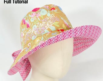 Reversible Back Bow Sun Hat Sewing Pattern PDF | Adjustable Ponytail Sunhat | 3 Sizes
