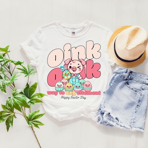 Oink oink way to egg citement t shirt unisex, Pig lover t shirt for her or him, Cute funny piggy t shirt, Cartoon style pig with cute eggs.