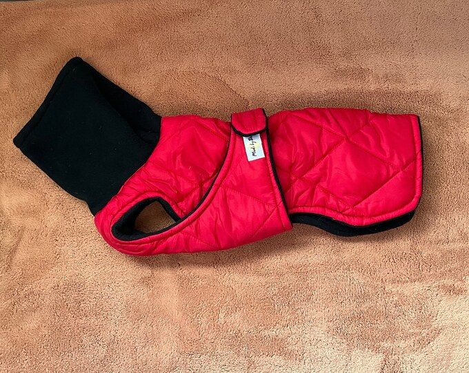 Winter Dog Coat, Red Quilted Dog Coat With Turtleneck, Medium Dog Coat
