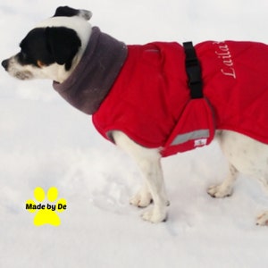 Winter Dog Coat, Ultra Custom Dog Coat with turtleneck/snood, tummy panel, reflective strips for safety, cargo buckle closure, warm dog coat