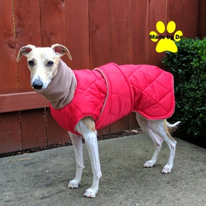 Winter Dog Coat, Red Quilted Dog Coat with Turtleneck, Custom dog coat, warm dog coat, with tummy panel